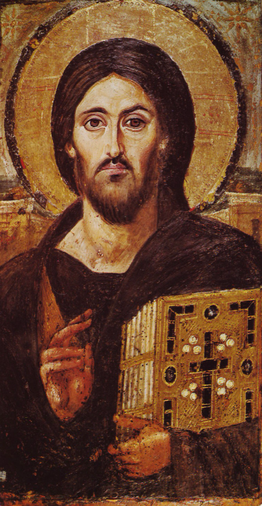 Abbildung 1:
Christus-Pantokrator-Ikone
https://de.wikipedia.org/wiki/Christus_Pantokrator_(Sinai)#/media/Datei:Christ_Icon_Sinai_6th_century.jpg (Zugriff am 30.12.2020).
